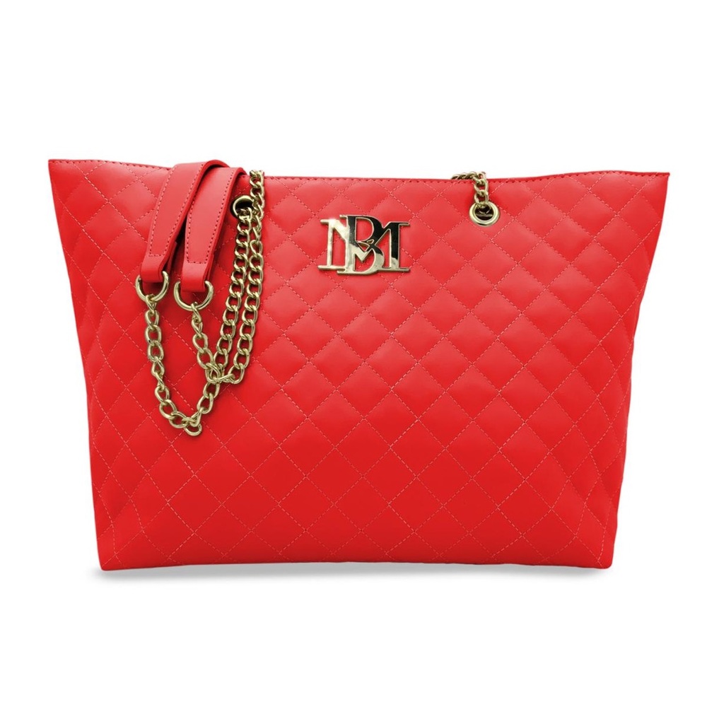 🆕 Badgley Mischka Red Quilted Chain Strap Bag - Vegan Leather - Picture 1 of 15
